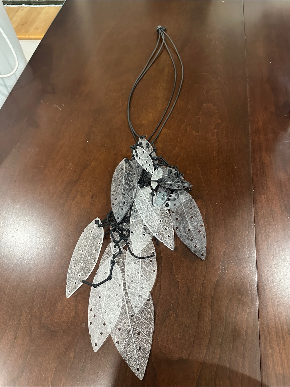 Layered Leaf Pendant Necklace - Silver Gray